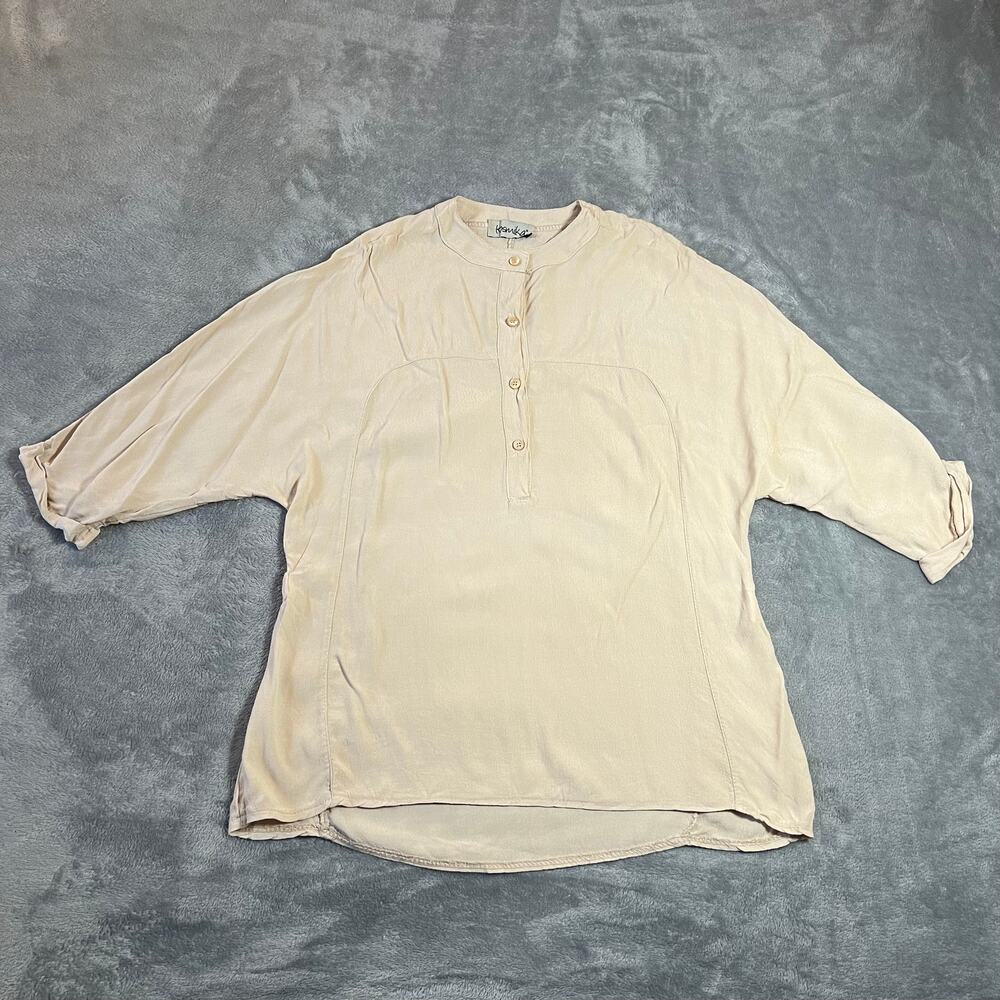 Kosmika Crewneck 3/4 Dolman Sleeve Quarter Button Up Blouse Size S Minimalist